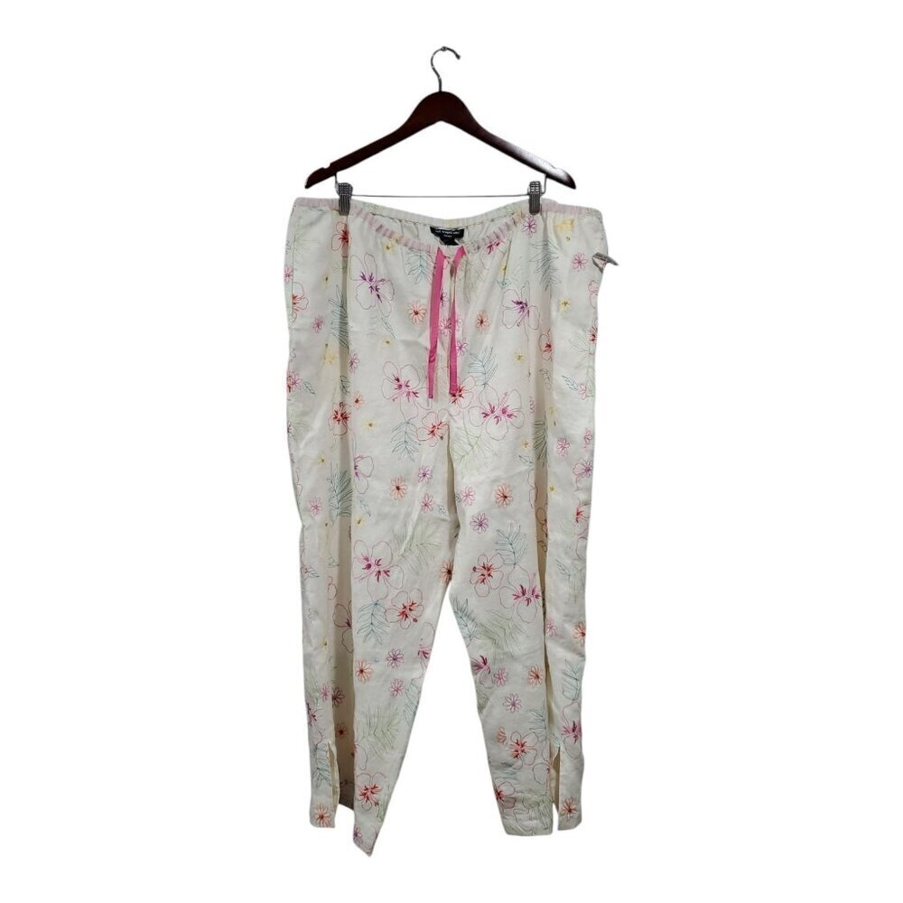 St Tropez West Women's Linen Pants Straight Leg Floral Embroidered Beaded Sz 24W